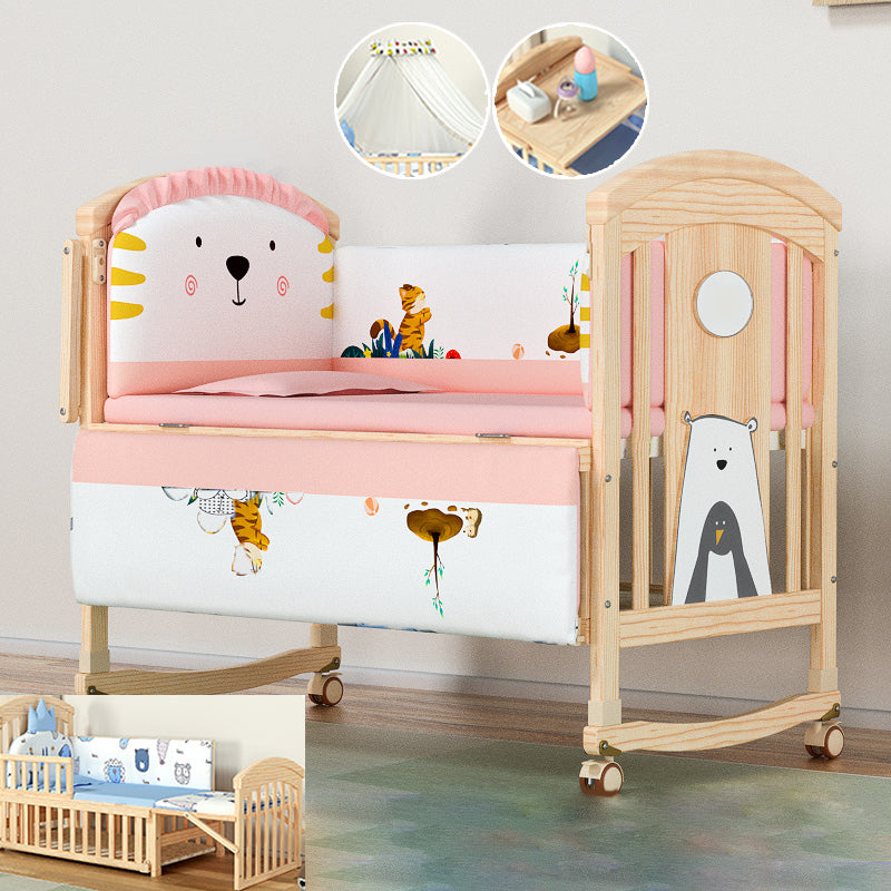 Convertible Modern Baby Crib Pine Arched Crib Nursery Bed with Storage