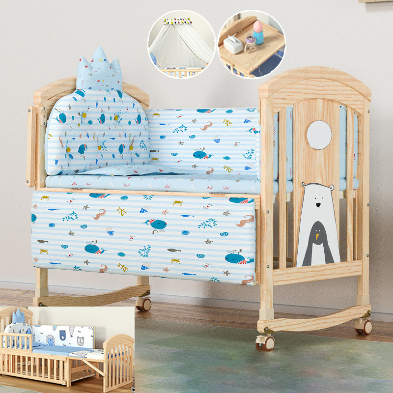 Convertible Modern Baby Crib Pine Arched Crib Nursery Bed with Storage