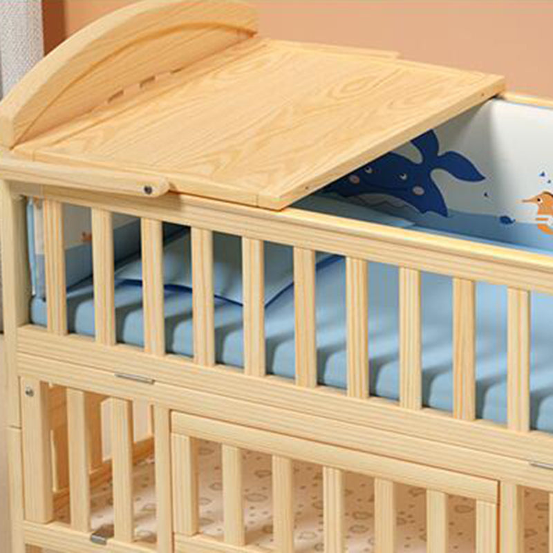 Convertible Modern Baby Crib Pine Arched Crib Nursery Bed with Storage