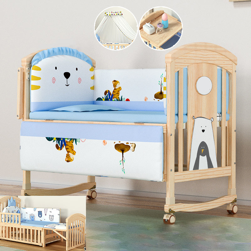 Convertible Modern Baby Crib Pine Arched Crib Nursery Bed with Storage