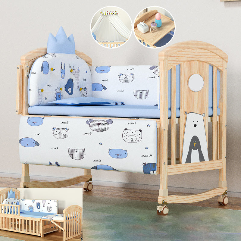 Convertible Modern Baby Crib Pine Arched Crib Nursery Bed with Storage