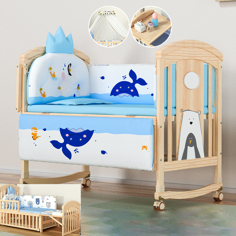 Convertible Modern Baby Crib Pine Arched Crib Nursery Bed with Storage