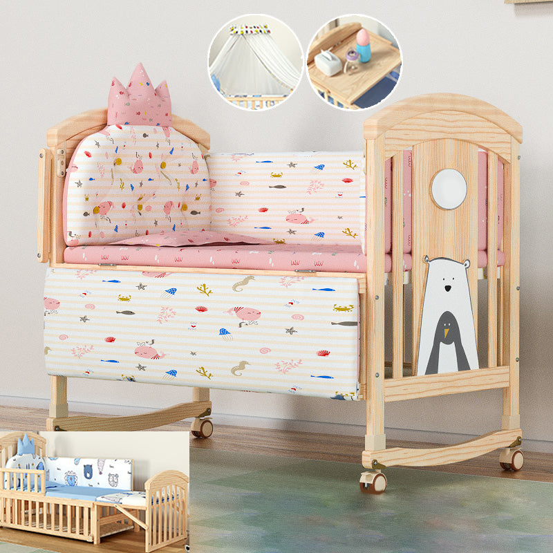 Convertible Modern Baby Crib Pine Arched Crib Nursery Bed with Storage