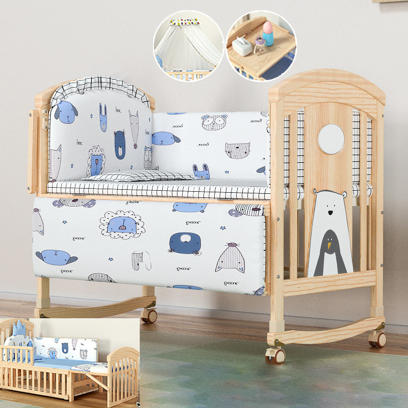 Convertible Modern Baby Crib Pine Arched Crib Nursery Bed with Storage