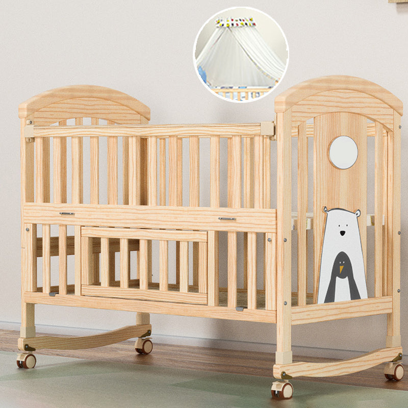 Convertible Modern Baby Crib Pine Arched Crib Nursery Bed with Storage