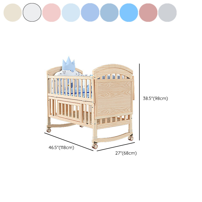 Convertible Modern Baby Crib Pine Arched Crib Nursery Bed with Storage