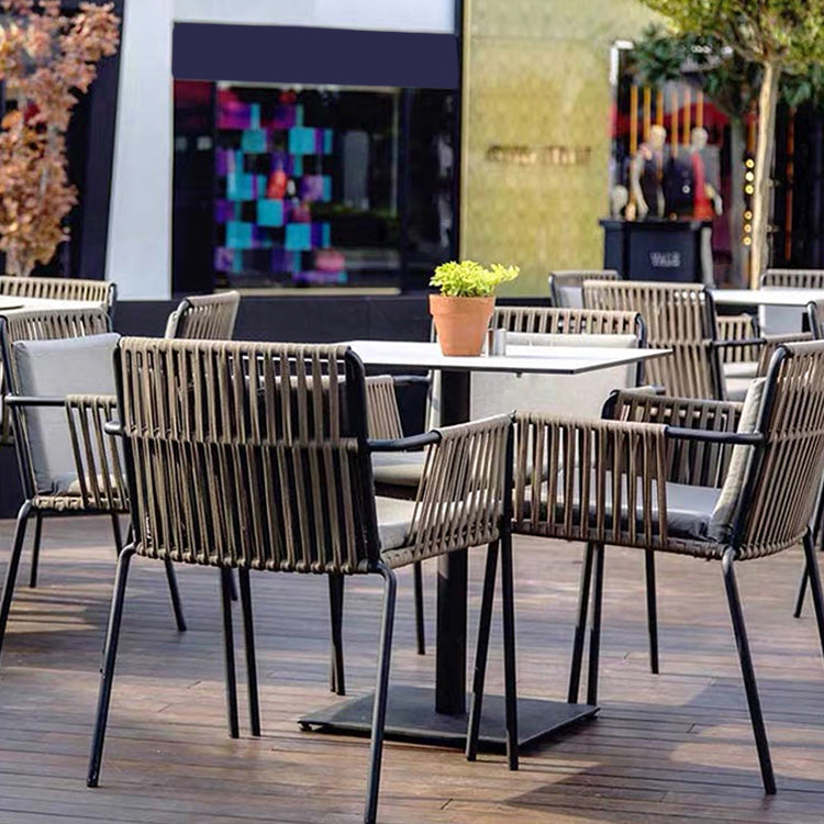 Industrial Outdoors Dining Chairs with Aluminum Base and Water Repellent Finish Cushion