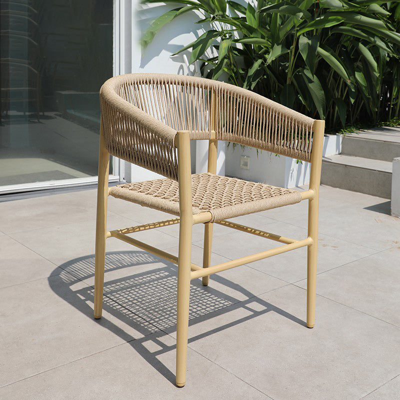 Contemporary Natural Patio Dining Side Chair with Faux Rattan Back