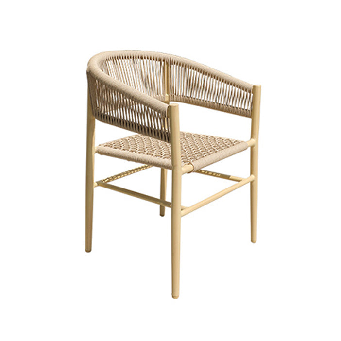 Contemporary Natural Patio Dining Side Chair with Faux Rattan Back