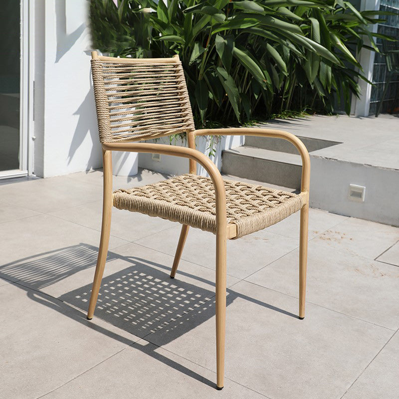 Contemporary Natural Patio Dining Side Chair with Faux Rattan Back