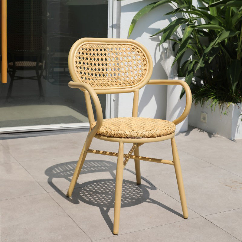 Contemporary Natural Patio Dining Side Chair with Faux Rattan Back