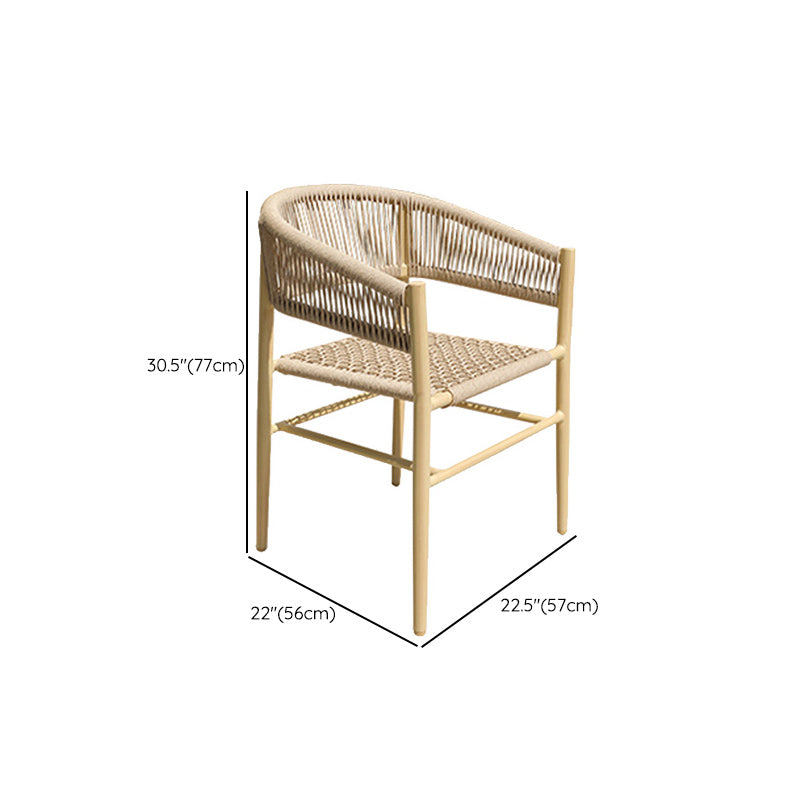 Contemporary Natural Patio Dining Side Chair with Faux Rattan Back