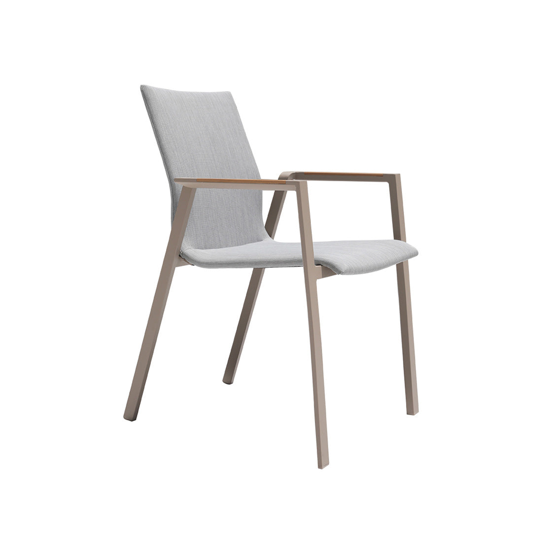 Contemporary Patio Dining Side Chair in Beige Aluminum with Fabric Back