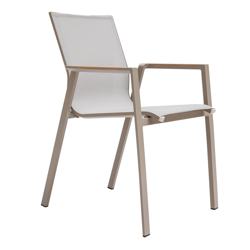 Contemporary Patio Dining Side Chair in Beige Aluminum with Fabric Back