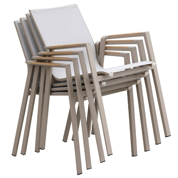 Contemporary Patio Dining Side Chair in Beige Aluminum with Fabric Back