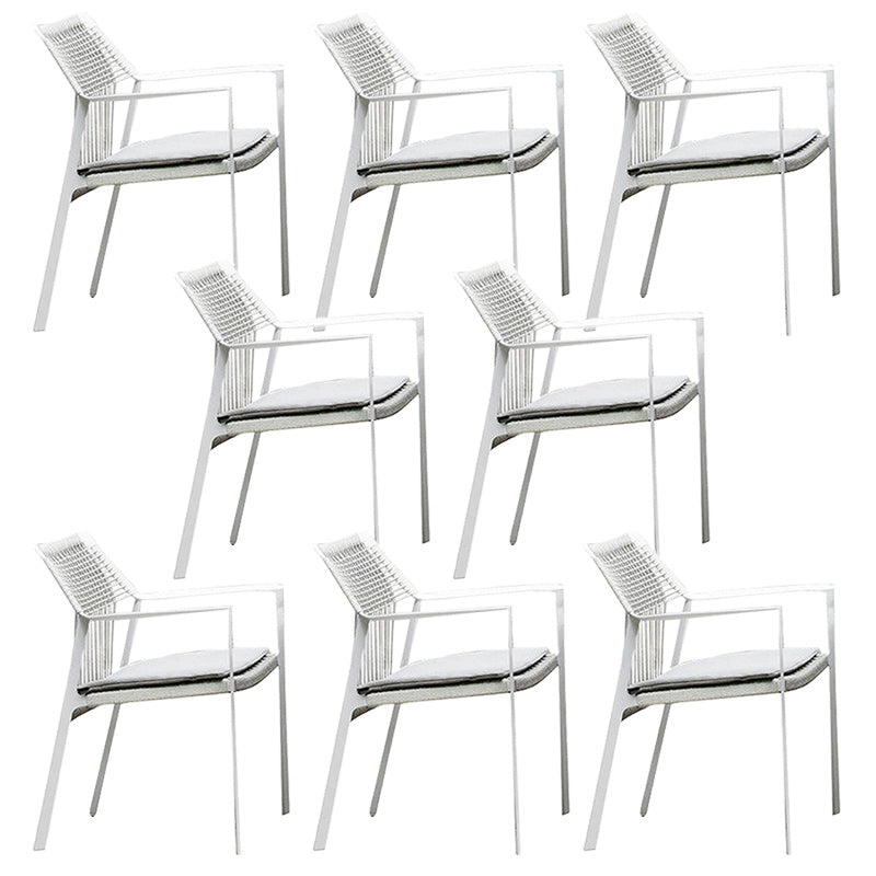 Industrial Outdoors Dining Chairs with Rattan Back and Aluminum Base