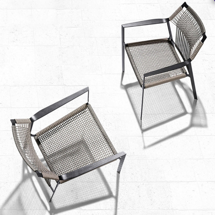 Industrial Outdoors Dining Chairs with Rattan Back and Aluminum Base