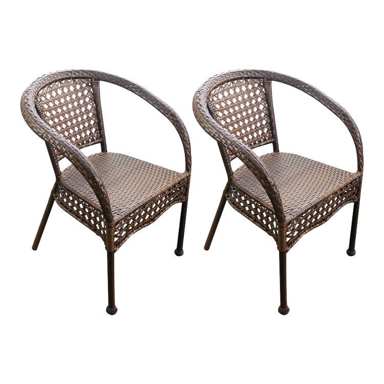 Tropical Brown Armed Chairs with Faux Rattan Open Back in Metel