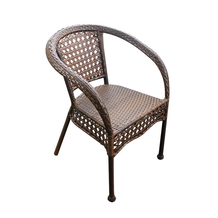 Tropical Brown Armed Chairs with Faux Rattan Open Back in Metel