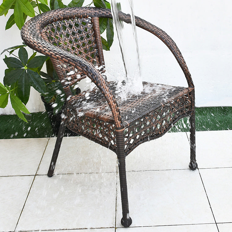 Tropical Brown Armed Chairs with Faux Rattan Open Back in Metel