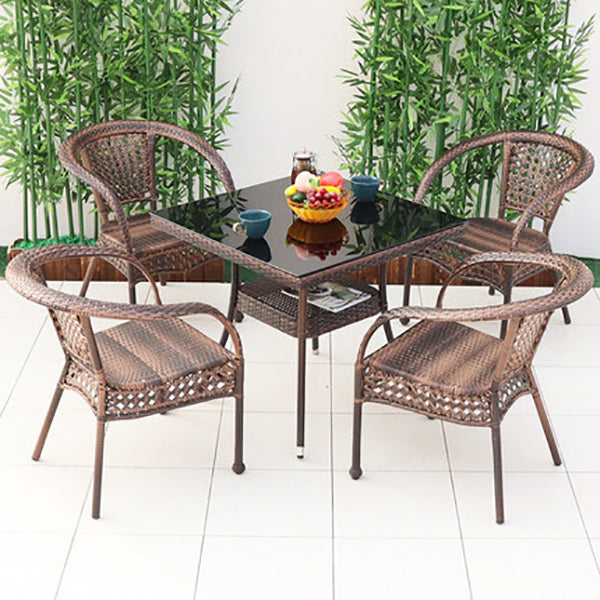 Tropical Brown Armed Chairs with Faux Rattan Open Back in Metel