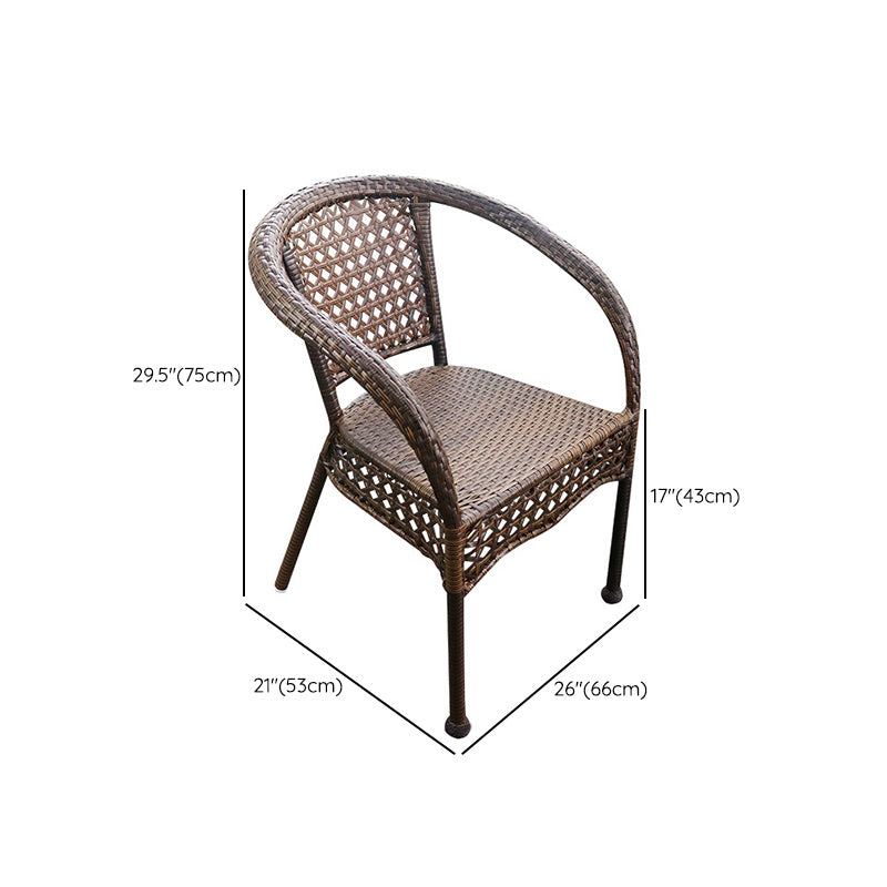 Tropical Brown Armed Chairs with Faux Rattan Open Back in Metel