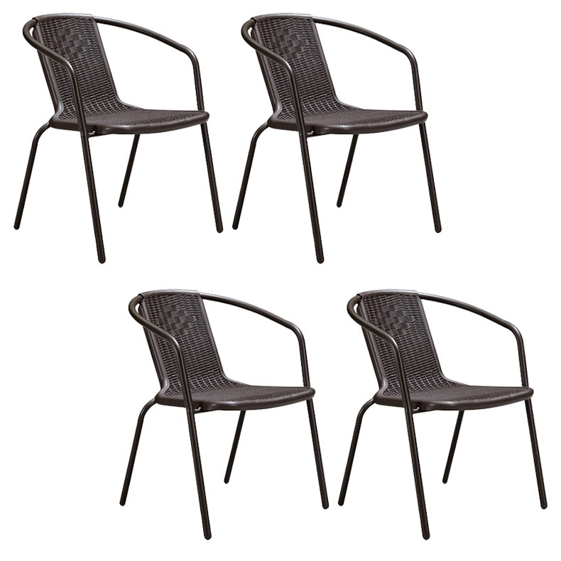 Industrial Steel Patio Dining Armchair with Plastic Back in Dark Brown