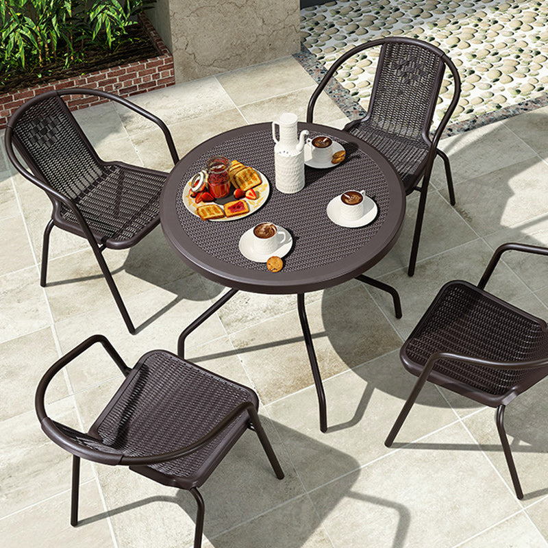 Industrial Steel Patio Dining Armchair with Plastic Back in Dark Brown