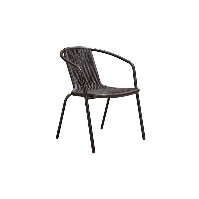 Industrial Steel Patio Dining Armchair with Plastic Back in Dark Brown