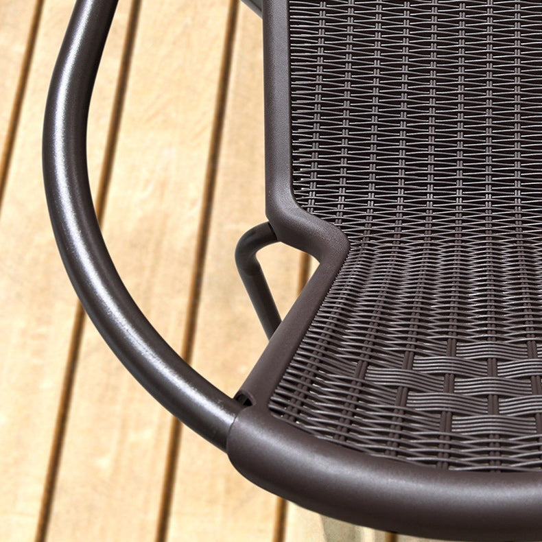 Industrial Steel Patio Dining Armchair with Plastic Back in Dark Brown