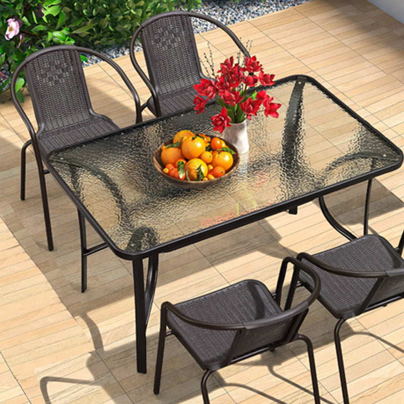 Industrial Steel Patio Dining Armchair with Plastic Back in Dark Brown