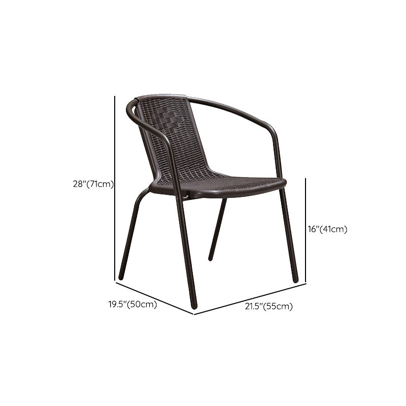 Industrial Steel Patio Dining Armchair with Plastic Back in Dark Brown