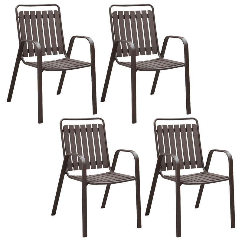 Industrial Dining Chairs in Brown with Steel Base and Plastic Back