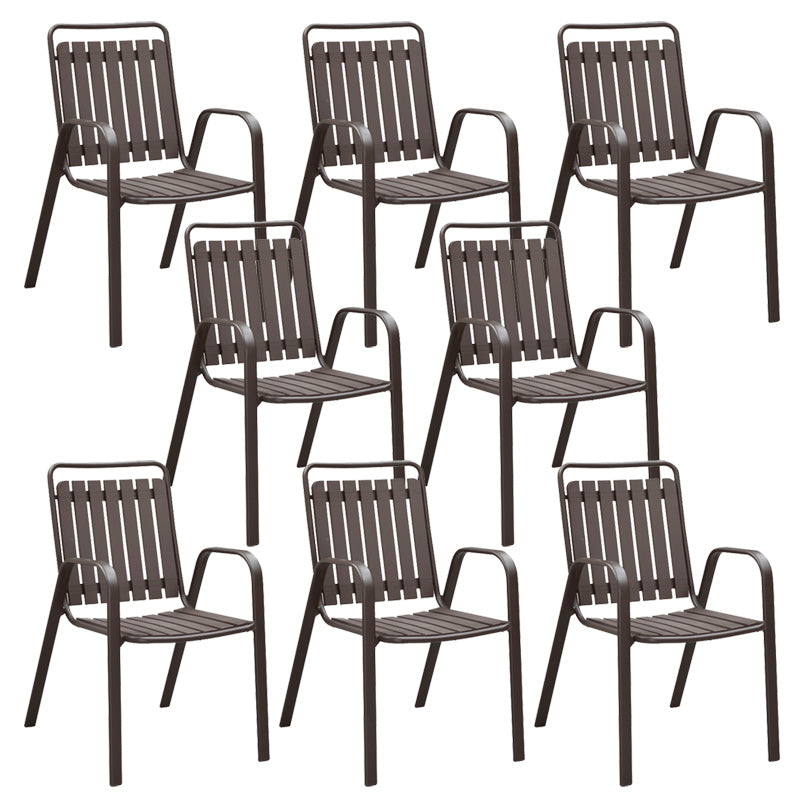 Industrial Dining Chairs in Brown with Steel Base and Plastic Back