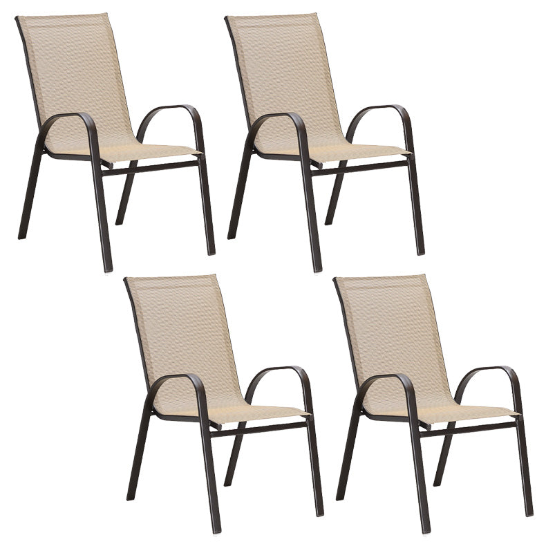 Industrial Patio Chair Set of 4/8 with Fabric Back in Light Brown