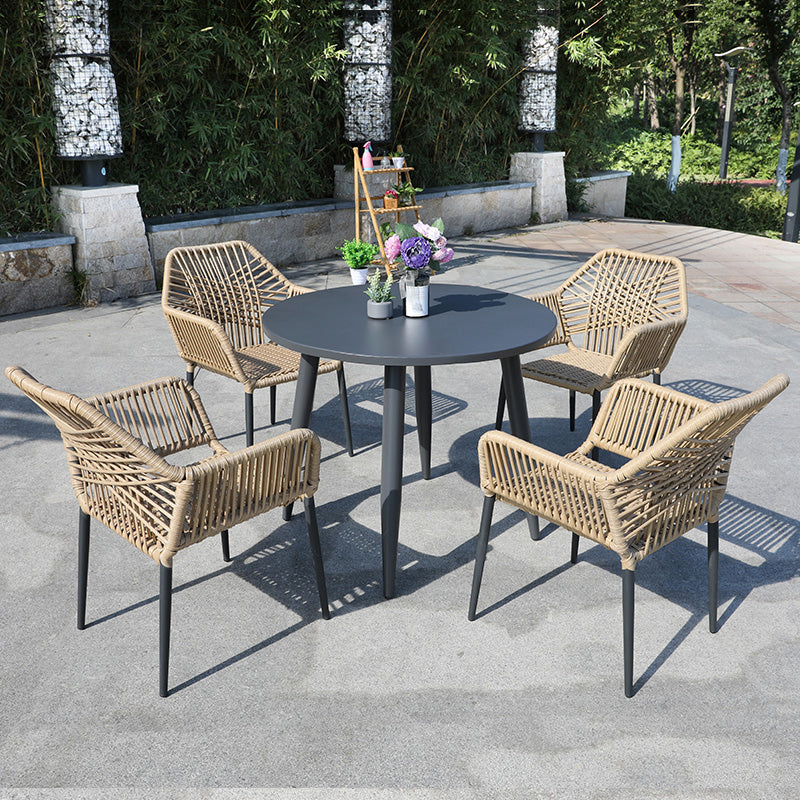 Natural Outdoors Dining Chairs with Aluminum Base and Faux Rattan Arms