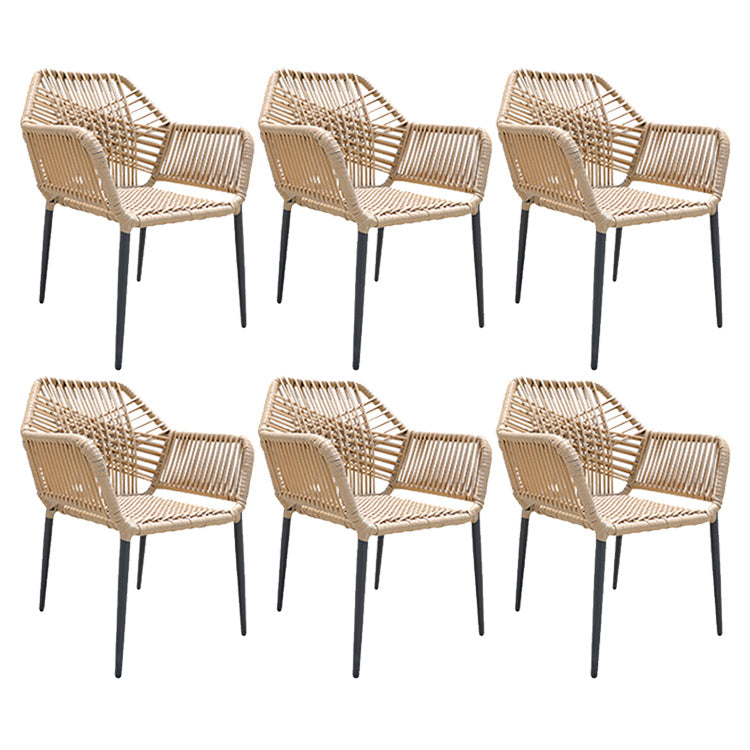 Natural Outdoors Dining Chairs with Aluminum Base and Faux Rattan Arms