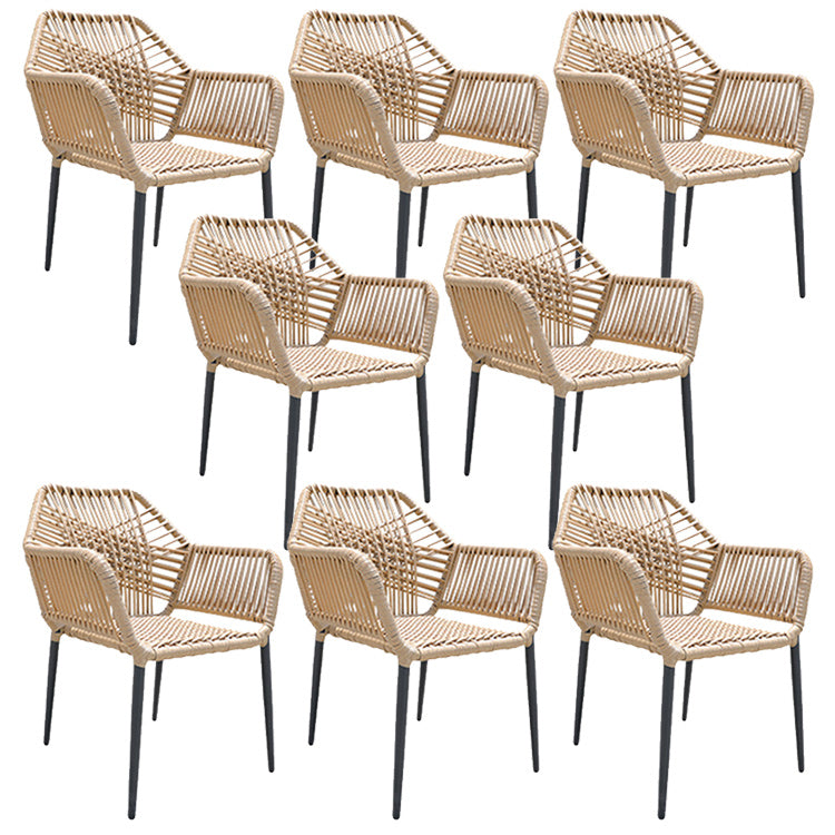 Natural Outdoors Dining Chairs with Aluminum Base and Faux Rattan Arms