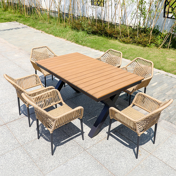 Natural Outdoors Dining Chairs with Aluminum Base and Faux Rattan Arms