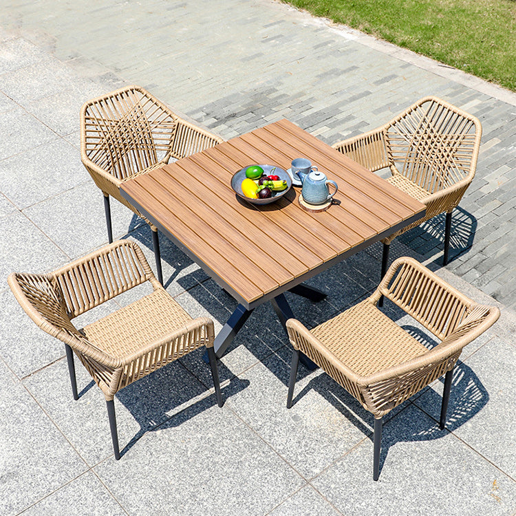 Natural Outdoors Dining Chairs with Aluminum Base and Faux Rattan Arms