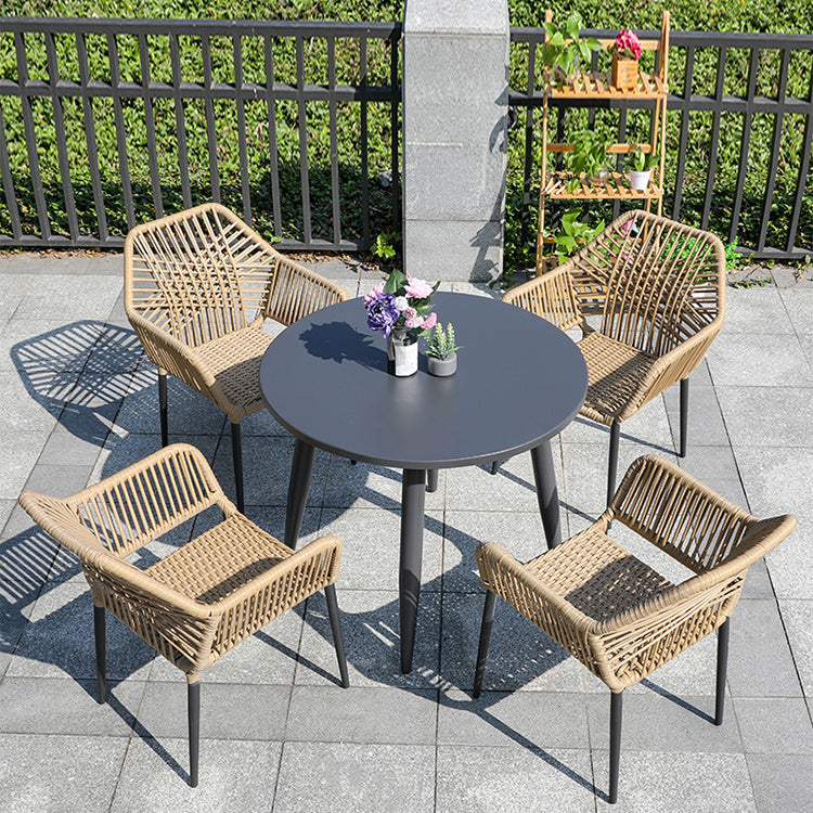 Natural Outdoors Dining Chairs with Aluminum Base and Faux Rattan Arms