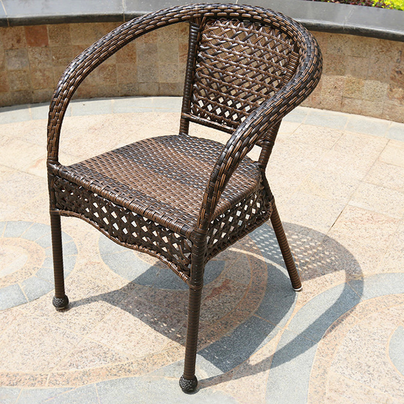 Faux Rattan Patio Dining Side Chair with Steel Base in Brown