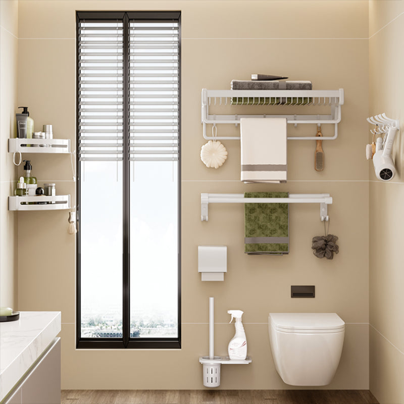 Contemporary Bath Hardware Set in Stainless Aluminum Matte White Robe Hooks/Bath Shelf