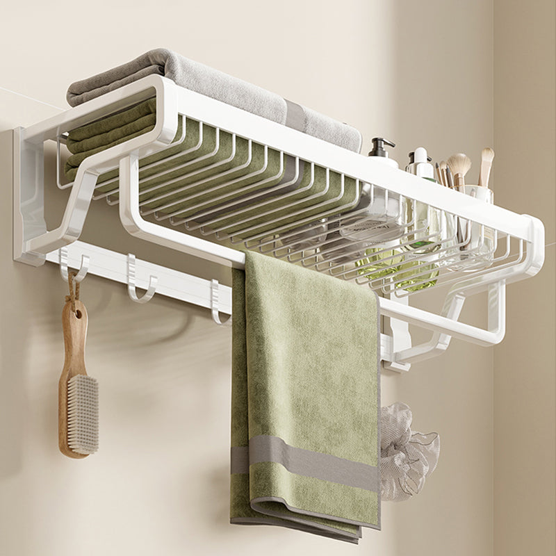 Contemporary Bath Hardware Set in Stainless Aluminum Matte White Robe Hooks/Bath Shelf