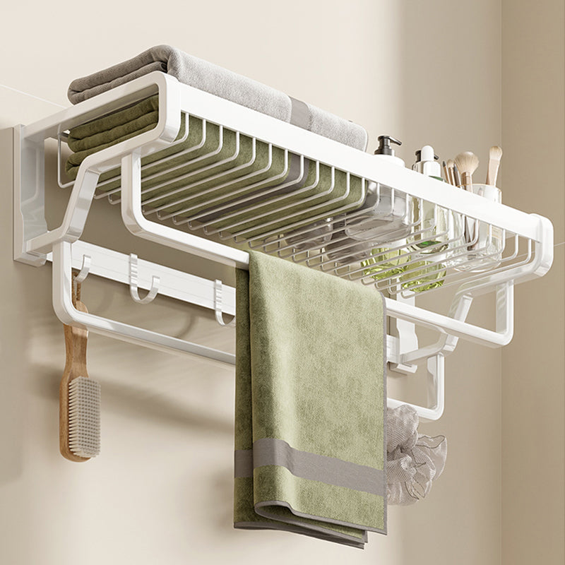 Contemporary Bath Hardware Set in Stainless Aluminum Matte White Robe Hooks/Bath Shelf