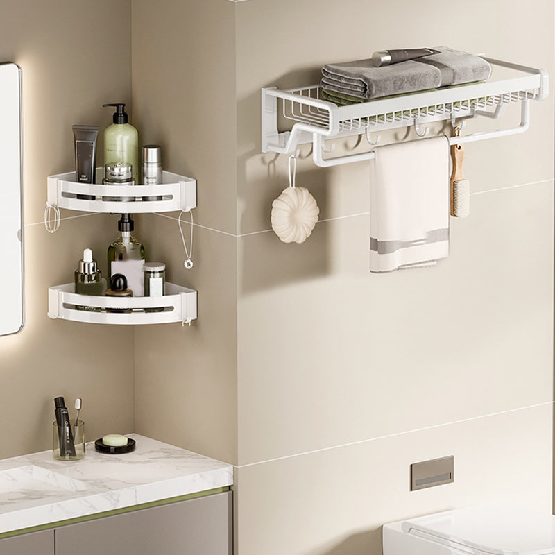 Contemporary Bath Hardware Set in Stainless Aluminum Matte White Robe Hooks/Bath Shelf