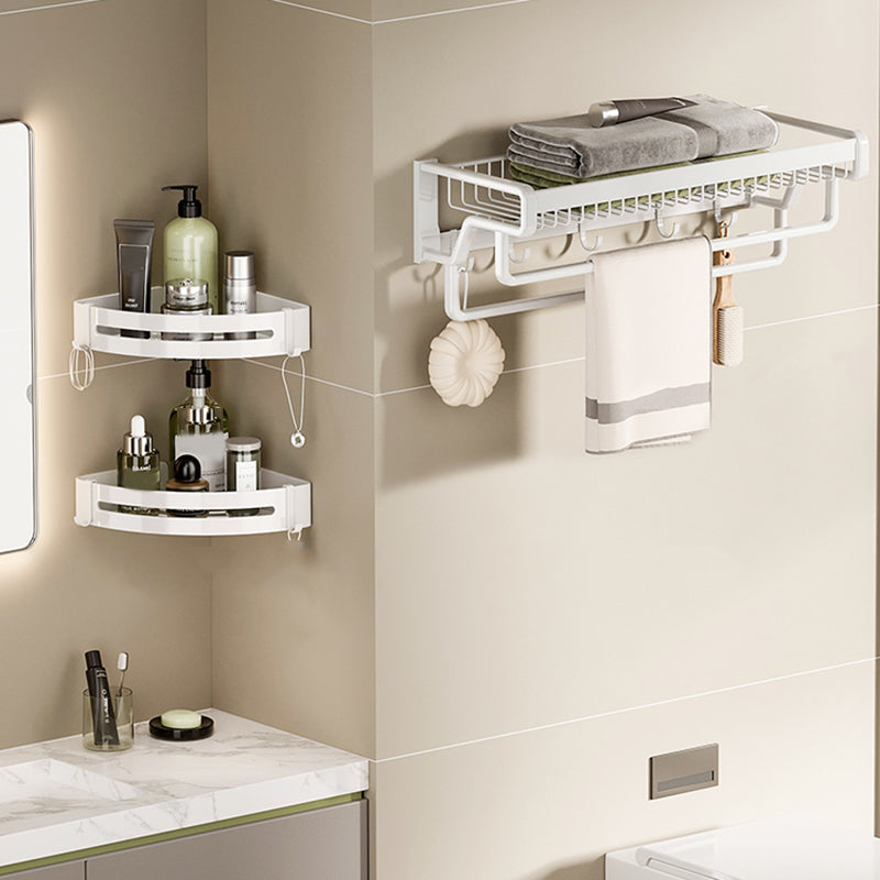 Contemporary Bath Hardware Set in Stainless Aluminum Matte White Robe Hooks/Bath Shelf