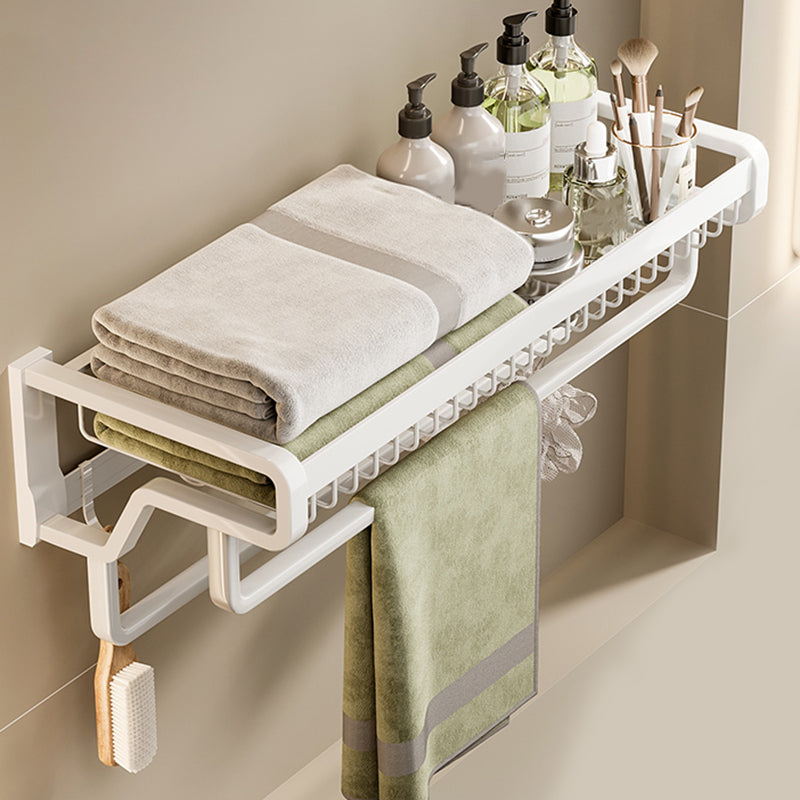 Contemporary Bath Hardware Set in Stainless Aluminum Matte White Robe Hooks/Bath Shelf