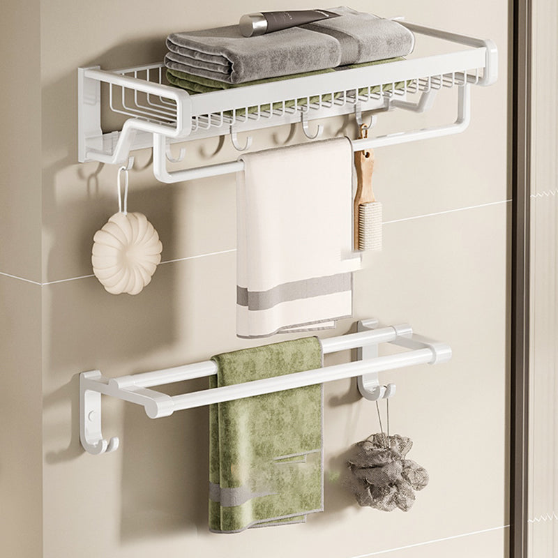 Contemporary Bath Hardware Set in Stainless Aluminum Matte White Robe Hooks/Bath Shelf