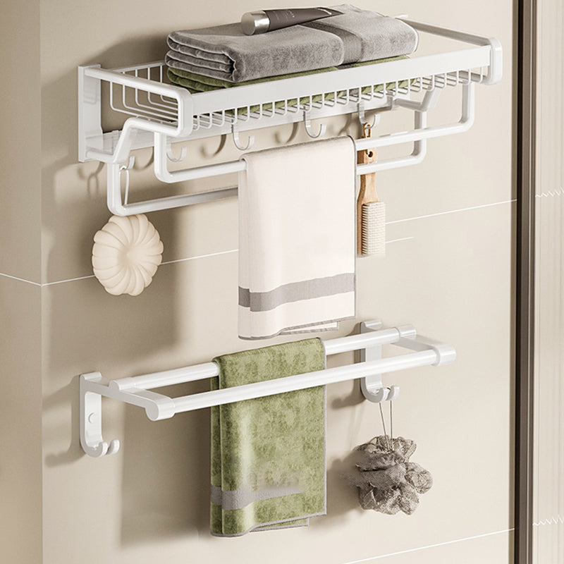 Contemporary Bath Hardware Set in Stainless Aluminum Matte White Robe Hooks/Bath Shelf